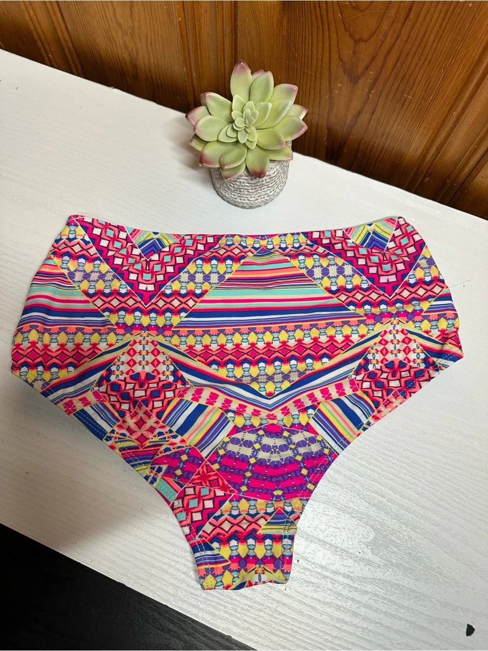 Coral Bay Multicolor Geometric High-Waist Swim Bottoms